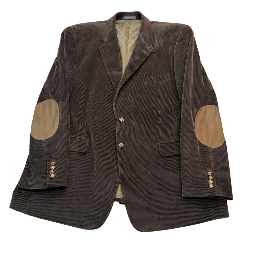 Lauren Ralph Lauren Blazer Mens 48R Corduroy Brown Elbow Patches Cotton Paisley